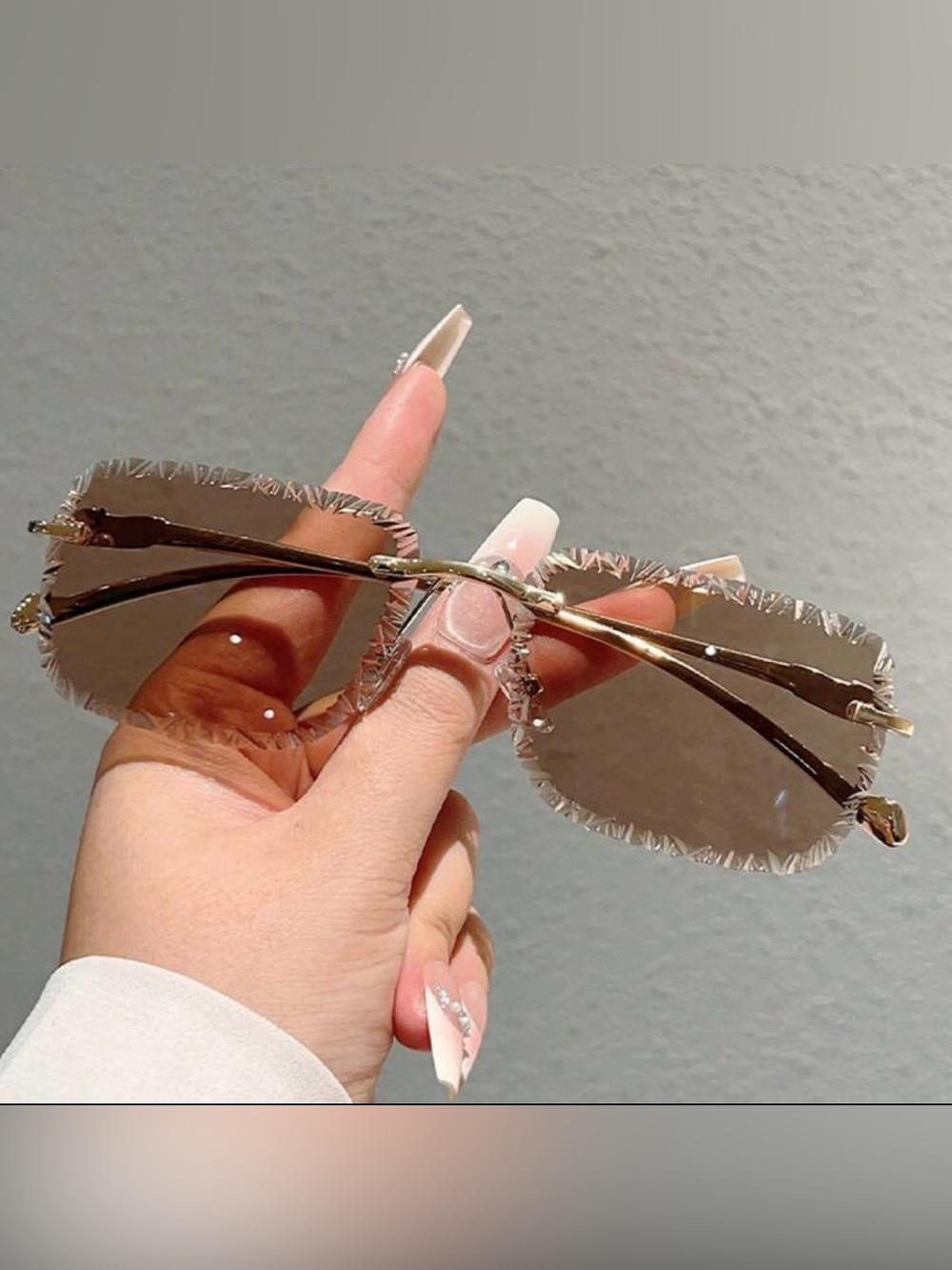 Crystal-Trim Brown Gradient Women's Cartier style sunglasses